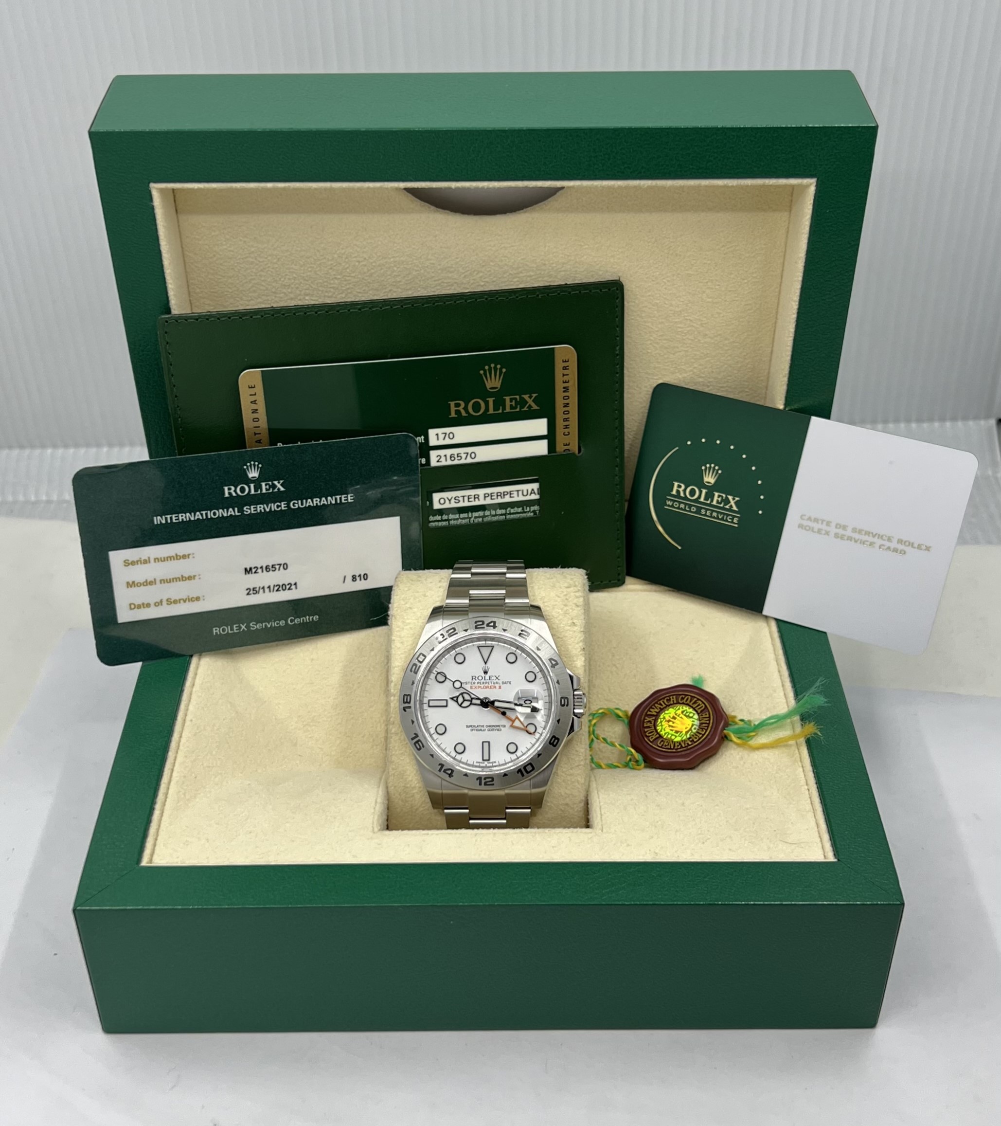 Rolex Explorer II "Polar", in Stainless Steel, White Index Dial, on Stainless Steel Rolex Oyster Bracelet, Ref. 216570, Circa: 2014, with Box, Rolex Warranty Card, Rolex Service Card & Balance of 2 Year Rolex Service Warranty - Image 7