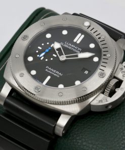Alternative view of Panerai Submersible, 47mm, in Titanium, Black Index Dial, on Black Rubber Panerai Strap with Titanium Panerai Tang Buckle, Ref. PAM01305, Circa: 2017, with Box & Papers