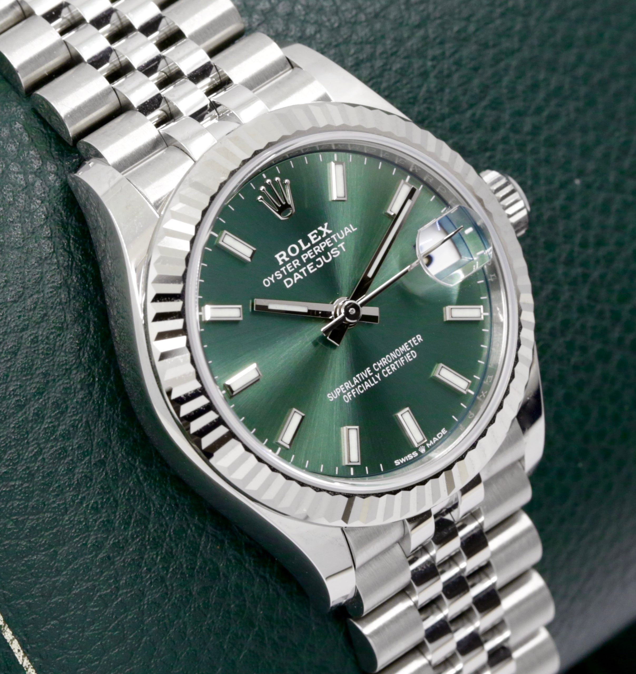 Rolex Datejust 31, Stainless Steel, Mint Green Index Dial, with 18ct White Gold Fluted Bezel, on Stainless Steel Rolex Jubilee Bracelet, Ref. 278274, Circa: 2022, Complete with Box, Books, Swing Tags, Rolex Warranty Card & Balance of 5 Year Rolex Factory Warranty - Image 3