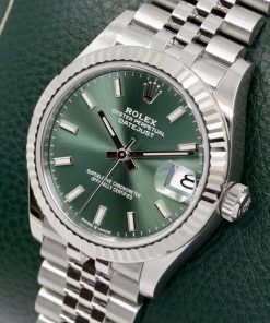 Alternative view of Rolex Datejust 31, Stainless Steel, Mint Green Index Dial, with 18ct White Gold Fluted Bezel, on Stainless Steel Rolex Jubilee Bracelet, Ref. 278274, Circa: 2022, Complete with Box, Books, Swing Tags, Rolex Warranty Card & Balance of 5 Year Rolex Factory Warranty