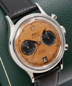 Alternative view of Kurono Tokyo Chronograph 1 MK. 2, in Stainless Steel, Copper Index Dial with Date, on Black Leather Strap, with Box & Papers Ca 2023