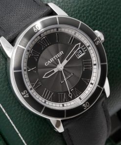 Alternative view of Cartier Ronde Croisière de Cartier, in Stainless Steel, Slate Grey Roman Dial, on Black Cartier Leather Strap with Stainless Steel Cartier Deployant, Ref. 3886, with Original Cartier Box