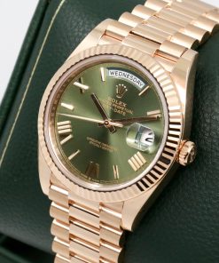 Alternative view of Rolex Day-Date 40, 18ct Everose Gold, Olive Roman Dial, on 18ct Everose Gold Rolex President Bracelet, Ref. 228235, Circa: 2023, with Box, Books, Swing Tag, Rolex Warranty Card & Balance of 5 Year Rolex Factory Warranty