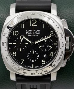 Panerai Luminor Chronograph Daylight in stainless steel, automatic self-winding Panerai OP XII (base on the Valjoux caliber 7753) chronograph movement. Ref# PAM00196 Ca. 2004 Box and Papers