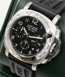 Alternative view of Panerai Luminor Chronograph Daylight in stainless steel, automatic self-winding Panerai OP XII (base on the Valjoux caliber 7753) chronograph movement. Ref# PAM00196 Ca. 2004 Box and Papers