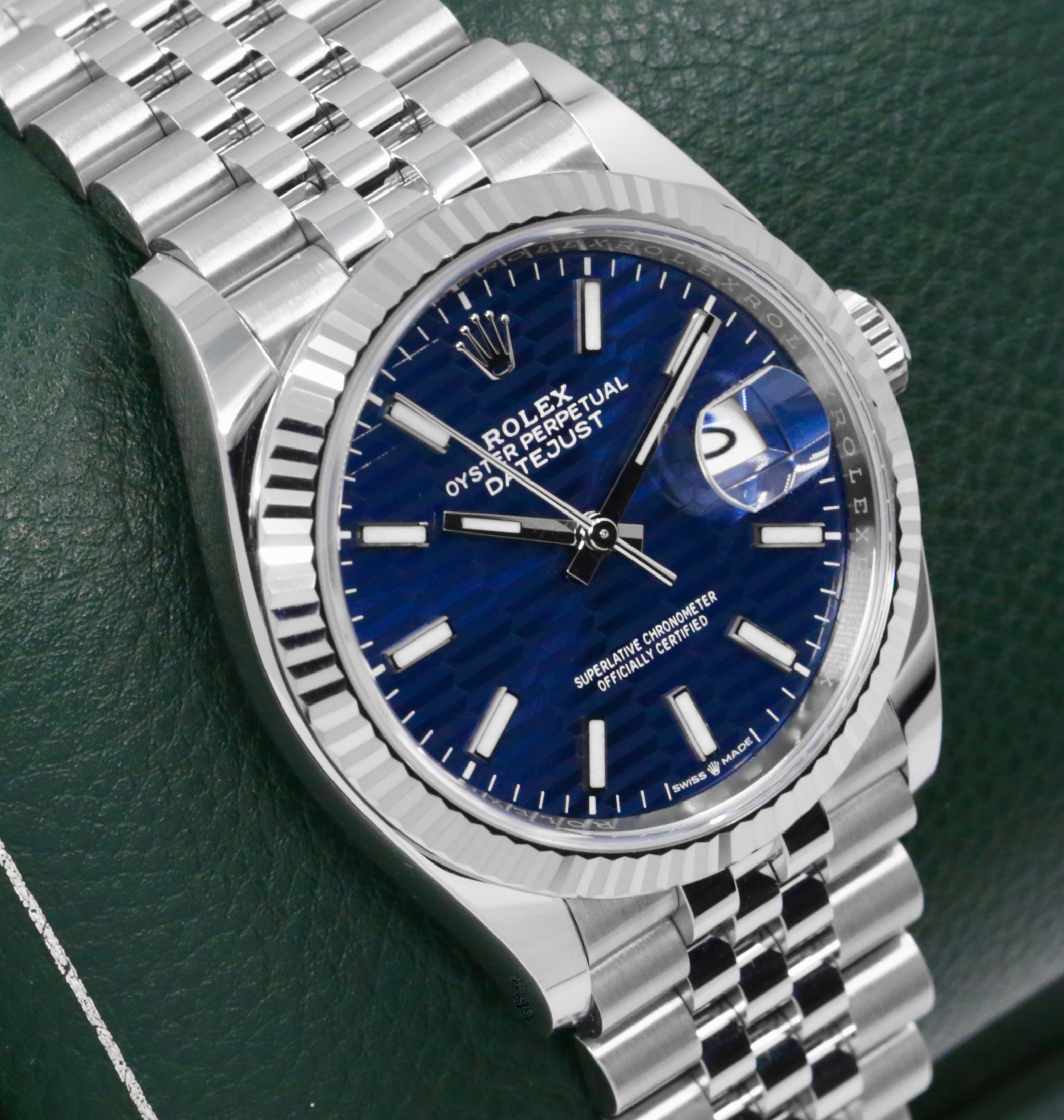 Rolex Datejust 36, Stainless Steel, Blue Fluted Motif Dial, 18ct White Gold Fluted Bezel on Stainless Steel Rolex Jubilee Bracelet, Ref. 126234, Circa: 2022, Complete with Box, Books, Swing Tags, Rolex Warranty Card & Balance of 5 Year Rolex Factory Warranty - Image 4