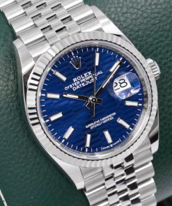 Alternative view of Rolex Datejust 36, Stainless Steel, Blue Fluted Motif Dial, 18ct White Gold Fluted Bezel on Stainless Steel Rolex Jubilee Bracelet, Ref. 126234, Circa: 2022, Complete with Box, Books, Swing Tags, Rolex Warranty Card & Balance of 5 Year Rolex Factory Warranty