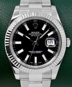 Rolex Oyster Perpetual Datejust II, 41mm, Stainless Steel, 18ct White Gold Fluted Bezel, Black Index Dial, on Stainless Steel Rolex Oyster Bracelet, Ref. 116334, Circa: 2013, with Box, Books, Swing Tags & Rolex Warranty Card