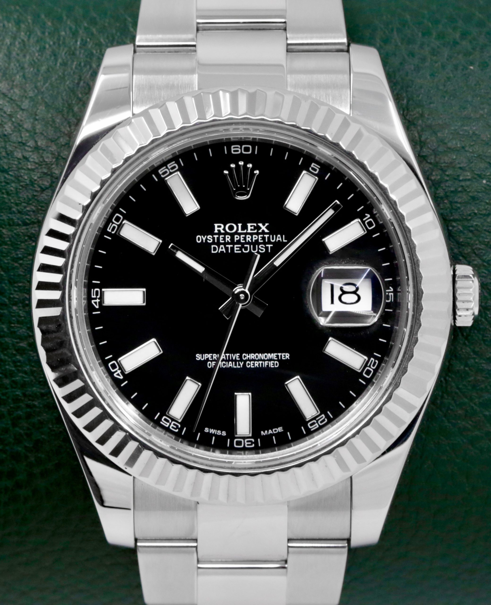 Rolex Oyster Perpetual Datejust II, 41mm, Stainless Steel, 18ct White Gold Fluted Bezel, Black Index Dial, on Stainless Steel Rolex Oyster Bracelet, Ref. 116334, Circa: 2013, with Box, Books, Swing Tags & Rolex Warranty Card