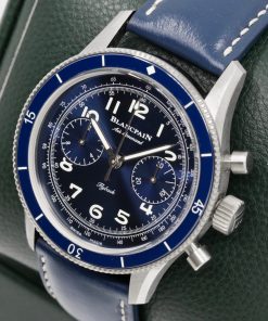 Alternative view of Blancpain Air Command Flyback Chronograph, in Titanium, Blue Ceramic Bezel, Blue Arab Dial, on Blue Blancpain Leather Strap with Titanium Blancpain Tang Buckle, Ref. AC0212B4063A, Circa: 2021, with Box, Books & Blancpain Warranty Card