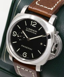 Alternative view of Panerai Luminor Marina 1950 3 Day Automatic in Stainless Steel, Black Matte Dial on a Leather Strap, Ref. PAM00312, Circa: 2010 Box and Papers