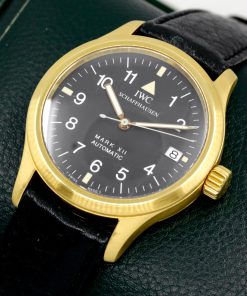 Alternative view of RARE!! IWC Pilots Watch Mark XII in 18ct Yellow Gold, Black Dial with Date, "Die Fliegeruhr Automatik" on Caseback, on Black IWC Leather Strap with IWC Tang Buckle, Ref.IW3421, Circa: 1994