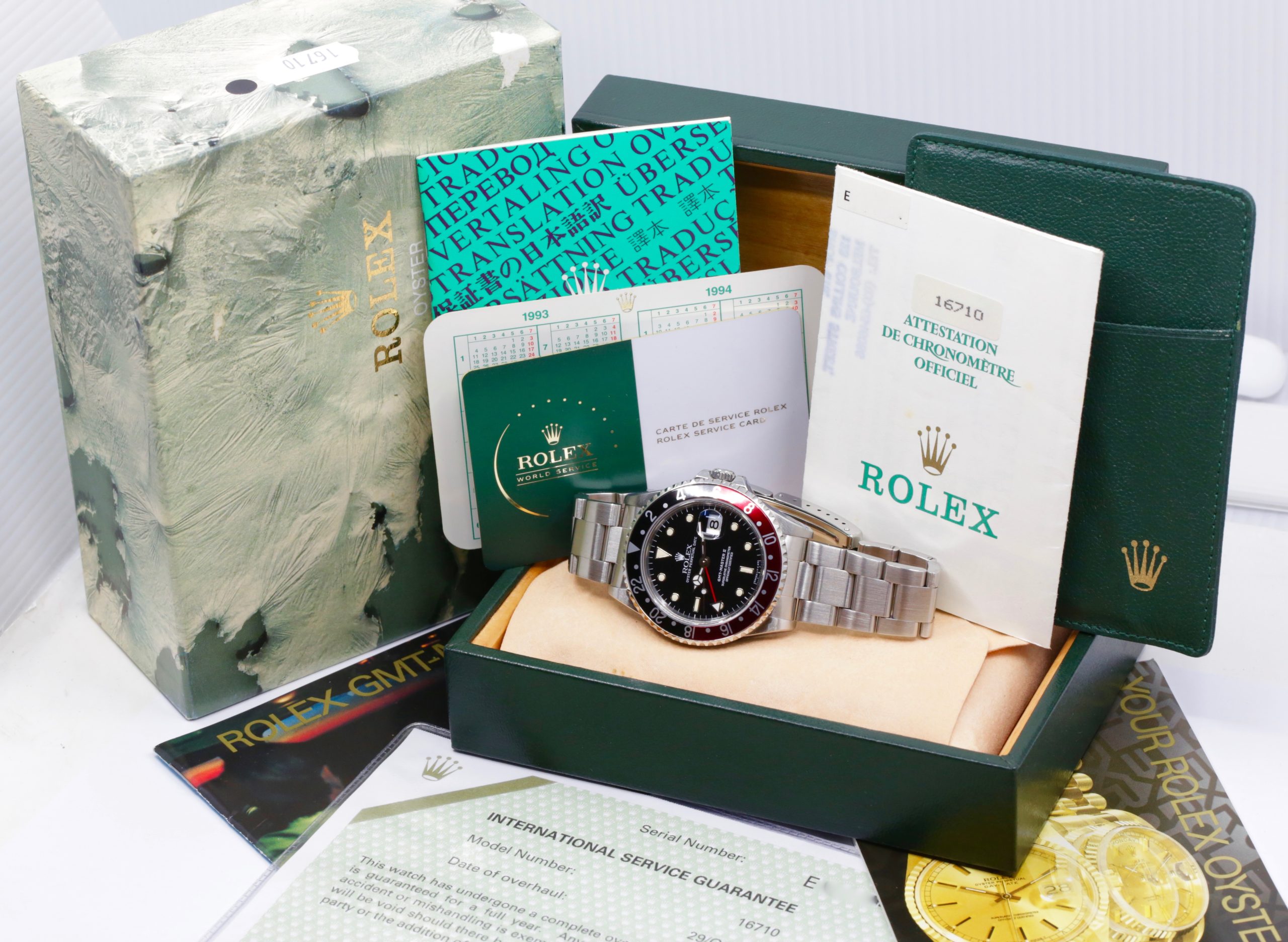 Rolex GMT-Master II "Coke", Stainless Steel, Black Index Dial, Black & Red Bezel, on Stainless Steel Rolex Oyster Bracelet, Ref. 16710, Circa: 1993, Complete with Box, Books, Rolex Warranty Certificate, Rolex Service Card & Balance of 2 Year Rolex Service Warranty - Image 7