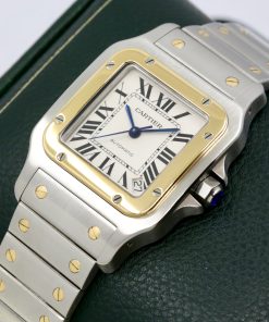 Alternative view of Cartier Santos Galbée, Stainless Steel & 18ct Yellow Gold, Silver Roman Dial, on Stainless Steel & 18ct Yellow Gold Cartier Bracelet, Ref. 2823 Reduced !!