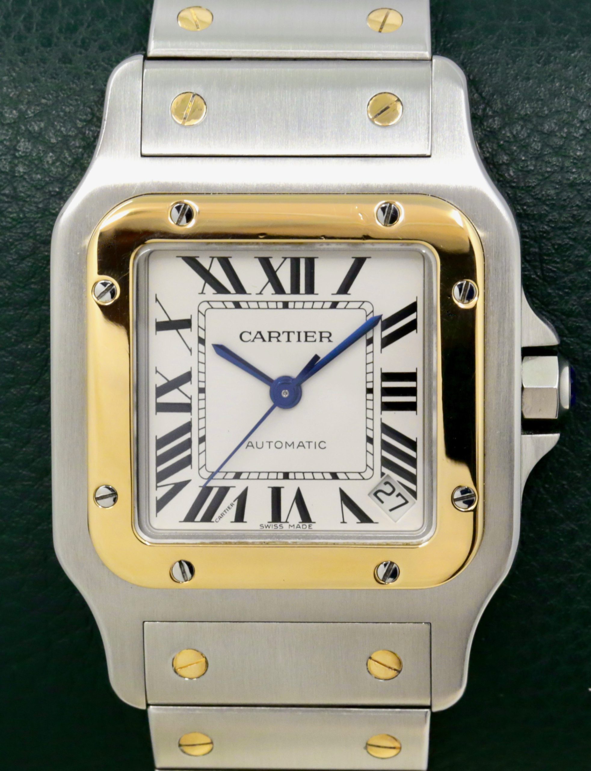 Cartier Santos Galbée, Stainless Steel & 18ct Yellow Gold, Silver Roman Dial, on Stainless Steel & 18ct Yellow Gold Cartier Bracelet, Ref. 2823 Reduced !!