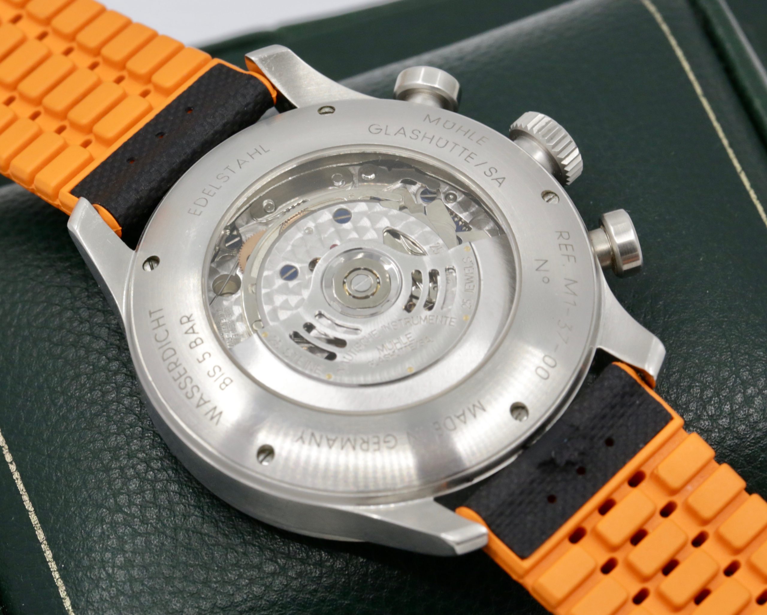 Muhle Glashutte Terranaut 1 in Stainless Steel, Matt Gray dial with Black subdials, Orange & Black Strap with Tang buckle. Ref: M1.37.05.LB, Ca. 2013 Box, book and Warranty card - Image 4