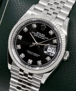 Alternative view of Rolex Datejust 36, Stainless Steel, 18ct White Gold Fluted Bezel, Factory Set Black Diamond Dial, on Stainless Steel Rolex Jubilee Bracelet, Ref. 126234, with Rolex Box