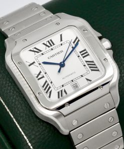 Cartier Santos de Cartier Watch, Large Model, Stainless Steel, Silver Roman Dial, on Stainless Steel Cartier Bracelet, Ref. WSSA0018, Circa: 2023, Complete with Box, Papers & Balance of 2 Year Cartier Factory Warranty