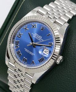 Alternative view of Rolex Datejust 41, Stainless Steel, with a Azzurro Blue Roman Dial, 18ct White Gold Fluted Bezel, on Stainless Steel Rolex Jubilee Bracelet, Ref. 126334, Circa: 2021, Complete with Box, Books, Rolex Warranty Card & Balance of 5 Year Rolex Factory Warranty