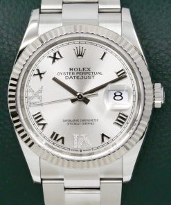 Rolex Oyster Perpetual Datejust 36, Stainless Steel, Silver Roman Dial with Factory Set Diamonds on 6 & 9, Fluted Bezel,  Rolex Oystersteel Bracelet, Ref. 126234, Ca: 2020, Box, Books & Rolex Warranty Card