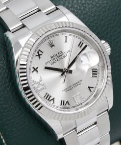 Alternative view of Rolex Oyster Perpetual Datejust 36, Stainless Steel, Silver Roman Dial with Factory Set Diamonds on 6 & 9, Fluted Bezel,  Rolex Oystersteel Bracelet, Ref. 126234, Ca: 2020, Box, Books & Rolex Warranty Card
