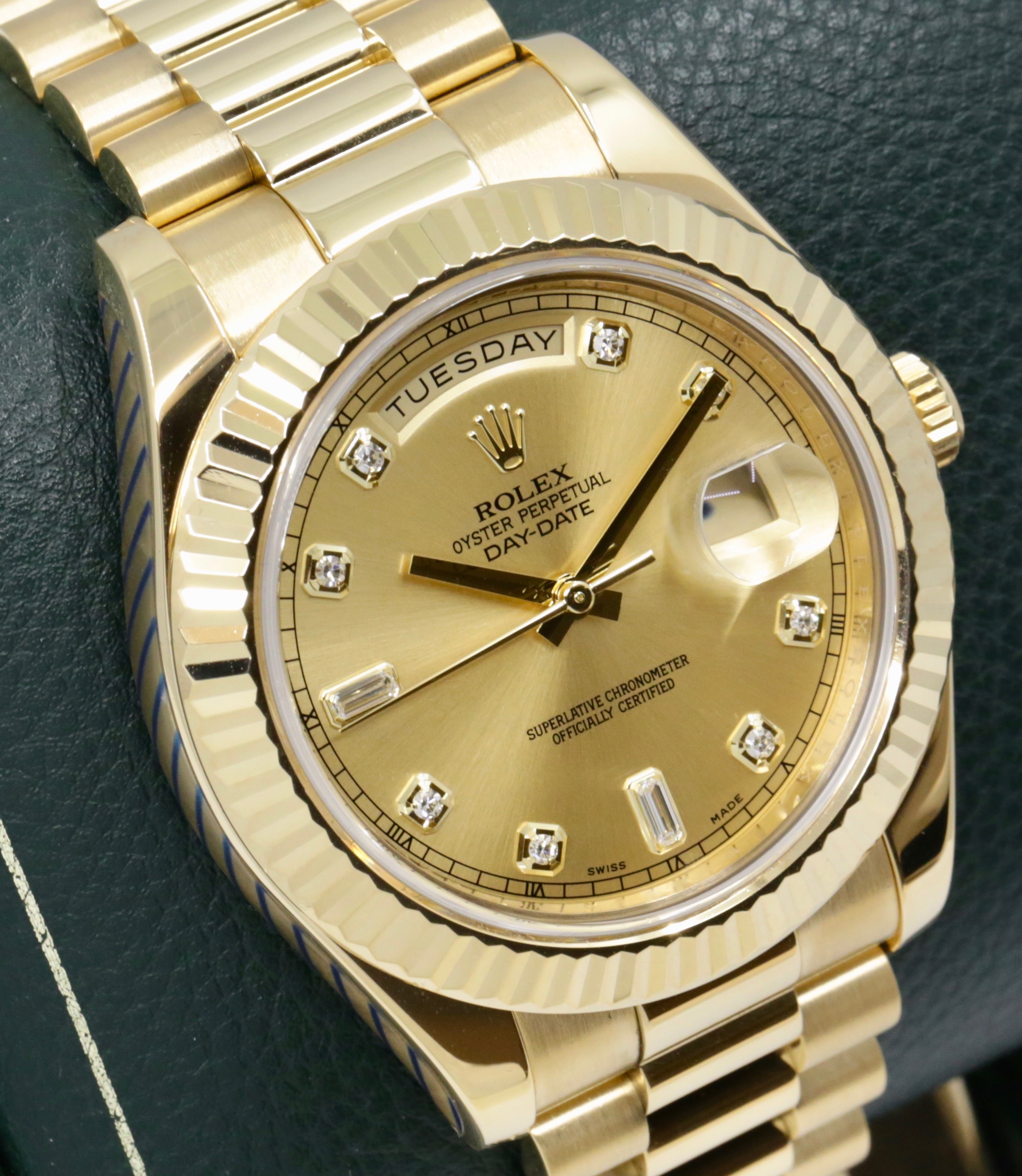 Rolex Oyster Perpetual Day-Date II, 41mm, in 18ct Yellow Gold, Factory Set Champagne Diamond Dial, on 18ct Yellow Gold Rolex President Bracelet, Ref. 218238, Circa: 2014, with Box & Papers. - Image 3