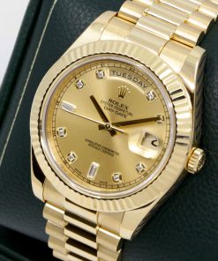 Alternative view of Rolex Oyster Perpetual Day-Date II, 41mm, in 18ct Yellow Gold, Factory Set Champagne Diamond Dial, on 18ct Yellow Gold Rolex President Bracelet, Ref. 218238, Circa: 2014, with Box & Papers.