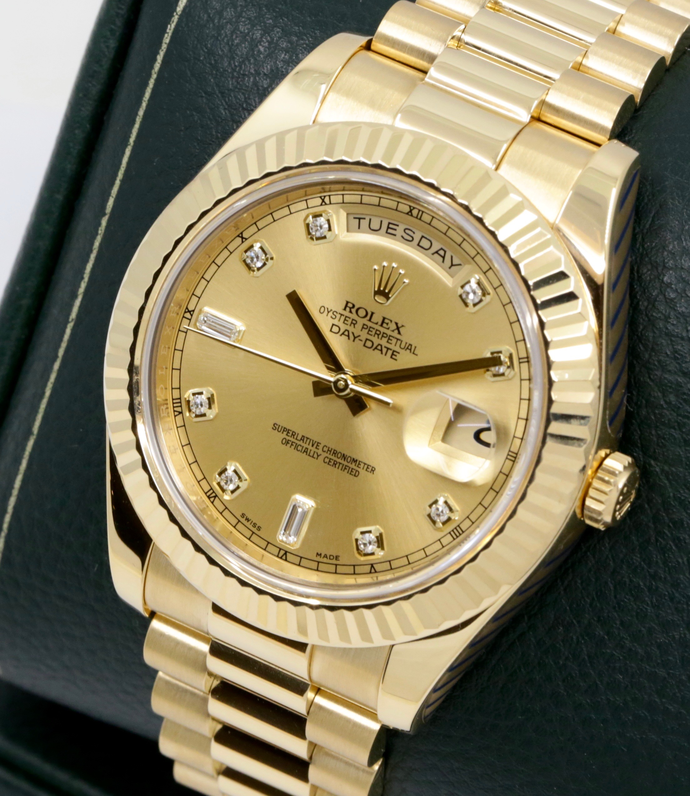 Rolex Oyster Perpetual Day-Date II, 41mm, in 18ct Yellow Gold, Factory Set Champagne Diamond Dial, on 18ct Yellow Gold Rolex President Bracelet, Ref. 218238, Circa: 2014, with Box & Papers. - Image 2