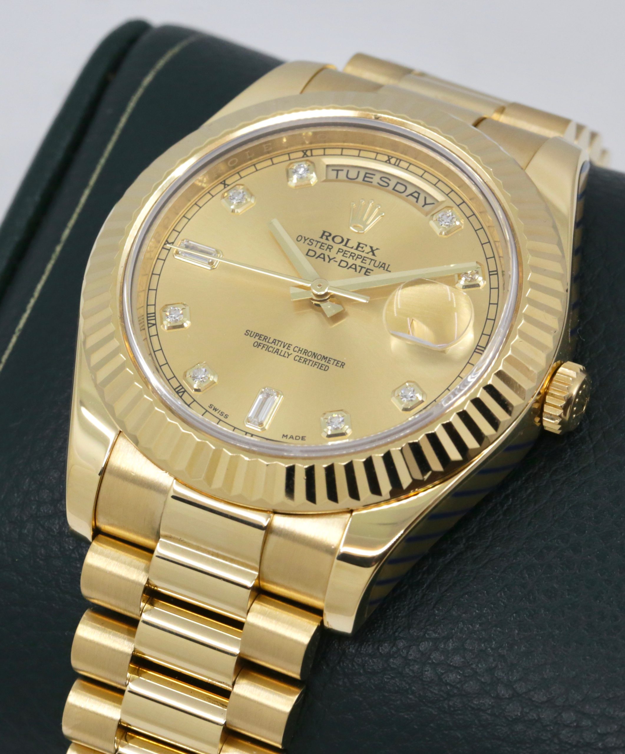 Rolex Oyster Perpetual Day-Date II, 41mm, in 18ct Yellow Gold, Factory Set Champagne Diamond Dial, on 18ct Yellow Gold Rolex President Bracelet, Ref. 218238, Circa: 2014, with Box & Papers. - Image 4