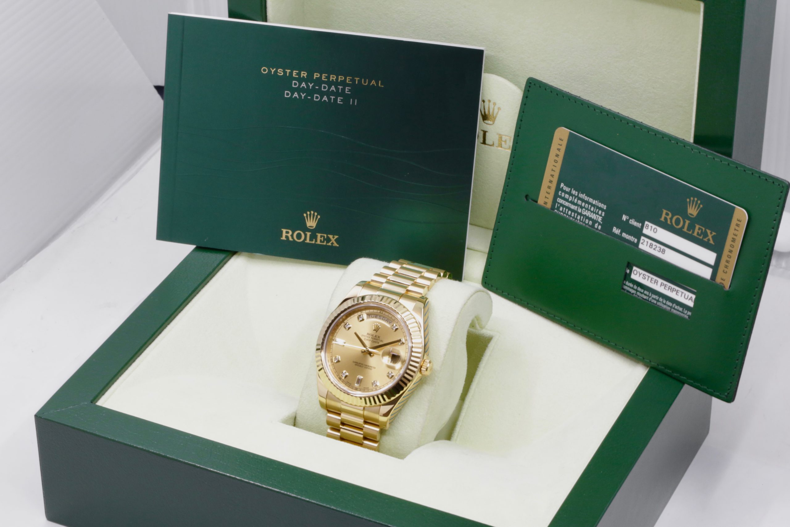 Rolex Oyster Perpetual Day-Date II, 41mm, in 18ct Yellow Gold, Factory Set Champagne Diamond Dial, on 18ct Yellow Gold Rolex President Bracelet, Ref. 218238, Circa: 2014, with Box & Papers. - Image 7