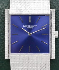 Patek Philippe Vintage Wristwatch, Ref. 3750 1, in 18ct White Gold, Blue Index Dial, on 18ct White Gold Patek Philippe Integrated Bracelet, Circa: 1970's