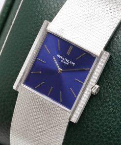 Alternative view of Patek Philippe Vintage Wristwatch, Ref. 3750 1, in 18ct White Gold, Blue Index Dial, on 18ct White Gold Patek Philippe Integrated Bracelet, Circa: 1970's