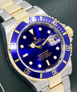 Alternative view of Rolex Submariner Date, Stainless Steel & 18ct Yellow Gold, Blue Aluminum Bezel, Blue Index Dial, on Stainless Steel Rolex Oyster Bracelet, Ref. 16613, Circa: 2000, with Rolex Box, Rolex Service Card, & Balance of 2 Year Rolex Service Warranty