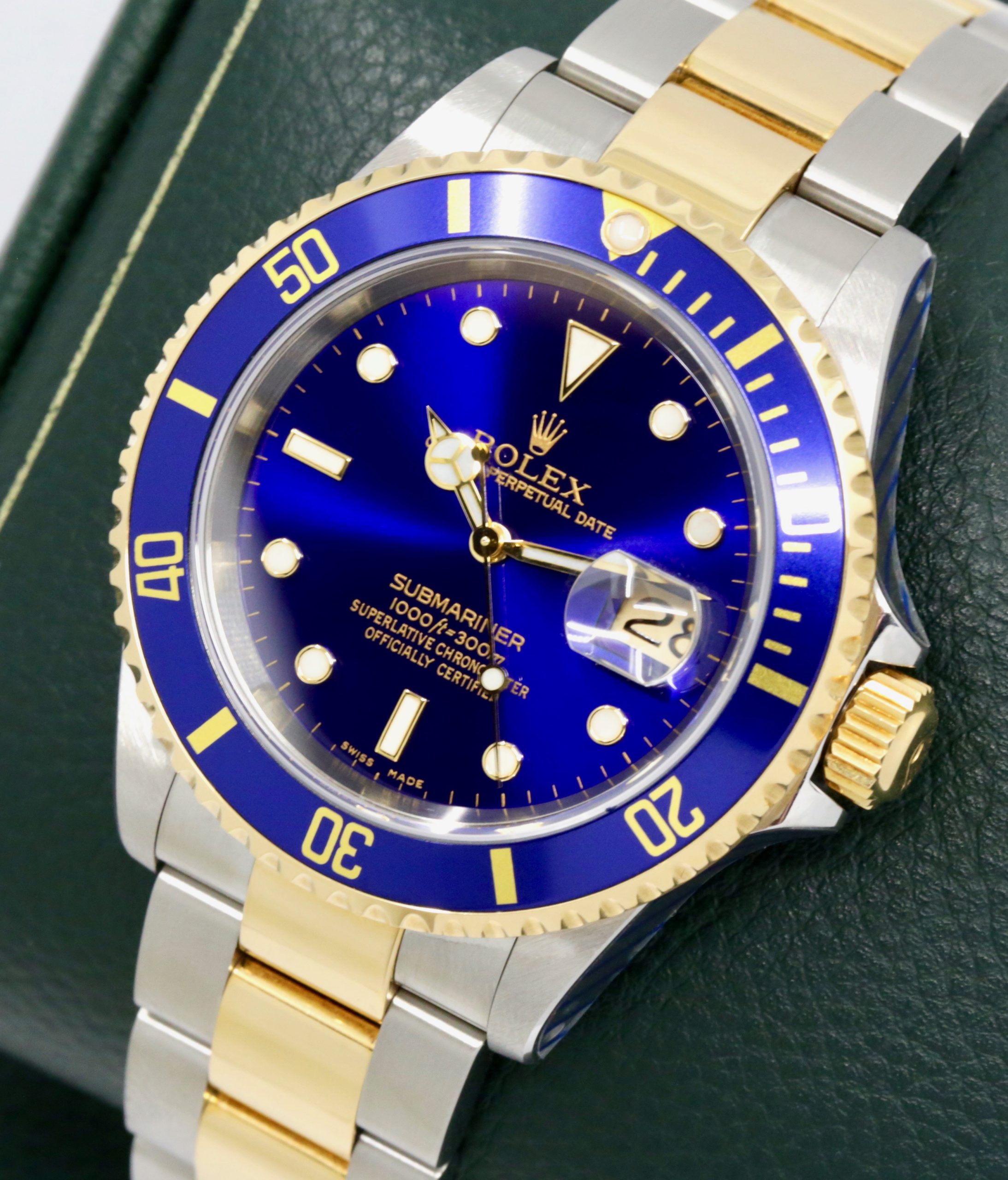 Rolex Submariner Date, Stainless Steel & 18ct Yellow Gold, Blue Aluminum Bezel, Blue Index Dial, on Stainless Steel Rolex Oyster Bracelet, Ref. 16613, Circa: 2000, with Rolex Box, Rolex Service Card, & Balance of 2 Year Rolex Service Warranty - Image 3