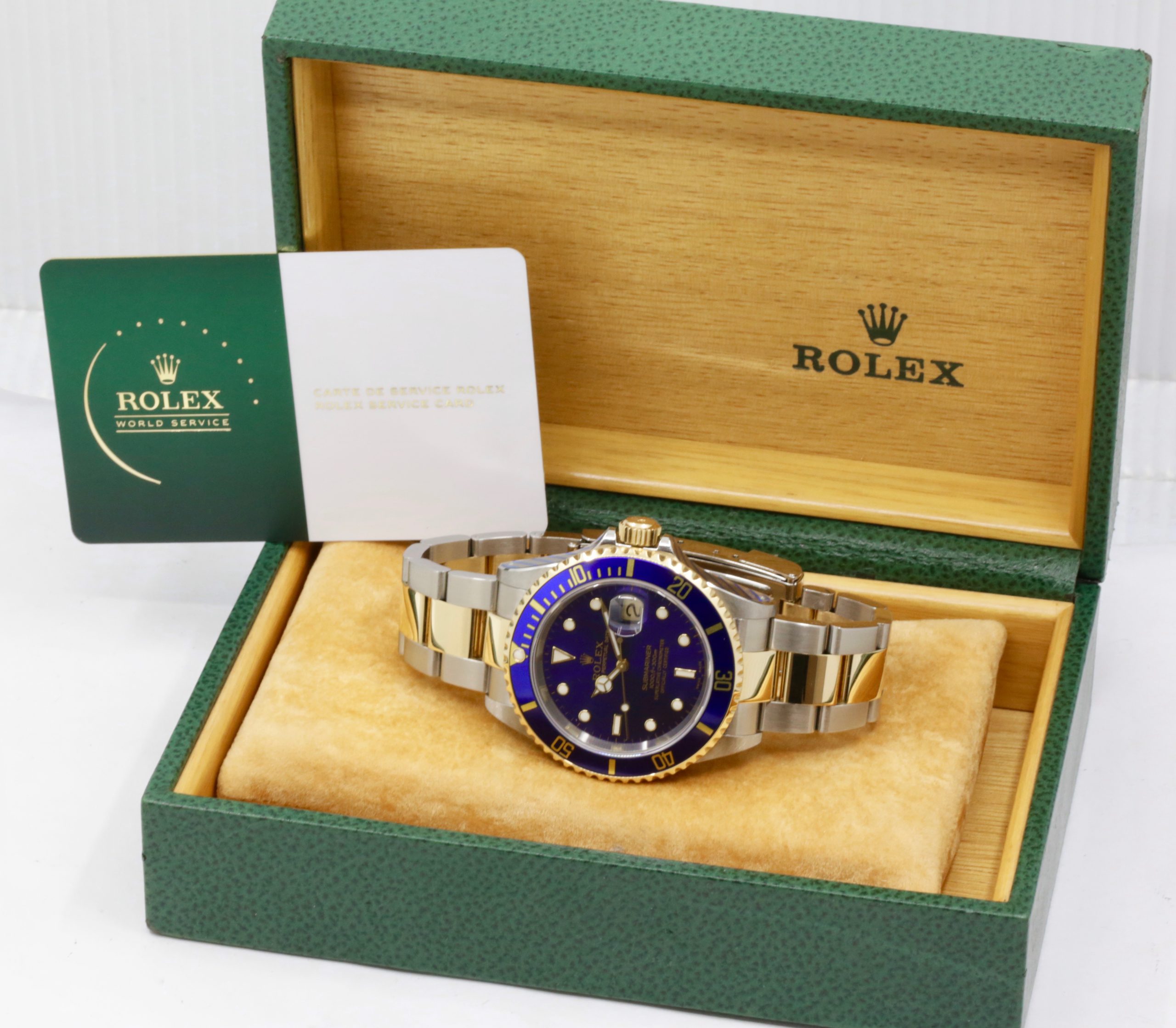 Rolex Submariner Date, Stainless Steel & 18ct Yellow Gold, Blue Aluminum Bezel, Blue Index Dial, on Stainless Steel Rolex Oyster Bracelet, Ref. 16613, Circa: 2000, with Rolex Box, Rolex Service Card, & Balance of 2 Year Rolex Service Warranty - Image 7