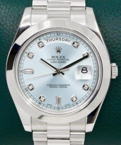 Rolex Oyster Perpetual Day-Date II, in Platinum, Factory Set Diamond Ice Blue Dial, on Platinum Rolex President Bracelet, Ref. 218206, Circa: 2010, with Box, Books, Swing Tag, Rolex Warranty Card & Rolex Service Card
