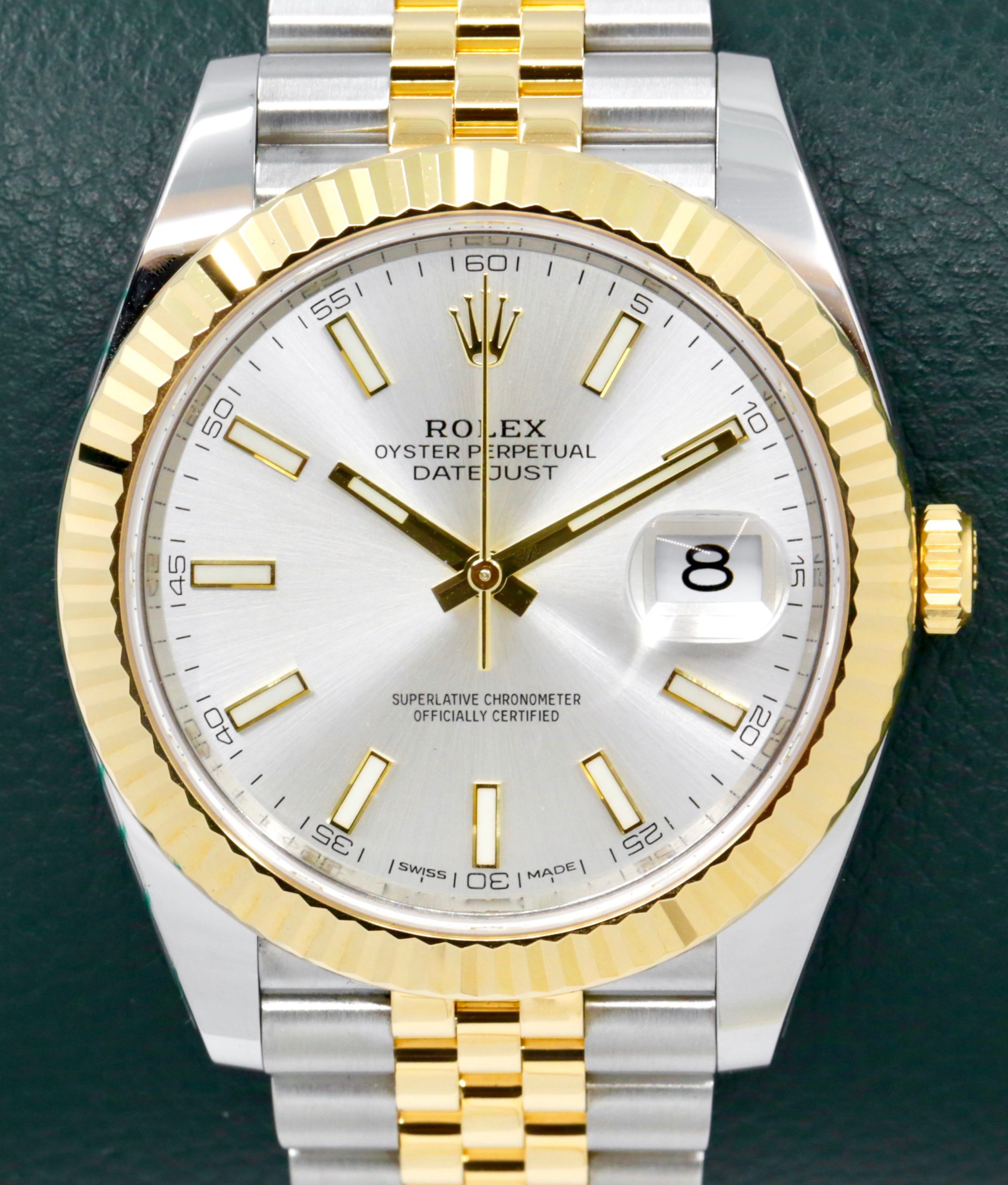Rolex Datejust 41, in Stainless Steel & 18ct Yellow Gold, Fluted Bezel, Silver Index Dial, on Stainless Steel & 18ct Yellow Gold Rolex Jubilee Bracelet, Ref. 126333, Circa: 2016, Complete with Box, Books, Swing Tags & Rolex Warranty Card. Just returned for Rolex Service with a 2 year Warranty.