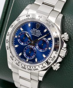 Alternative view of Rolex Cosmograph Daytona, in 18ct White Gold, Blue Index Dial on 18ct White Gold Rolex Oyster Bracelet, Ref. 116509, Circa: 2018, with Box, Books & Rolex Warranty Card
