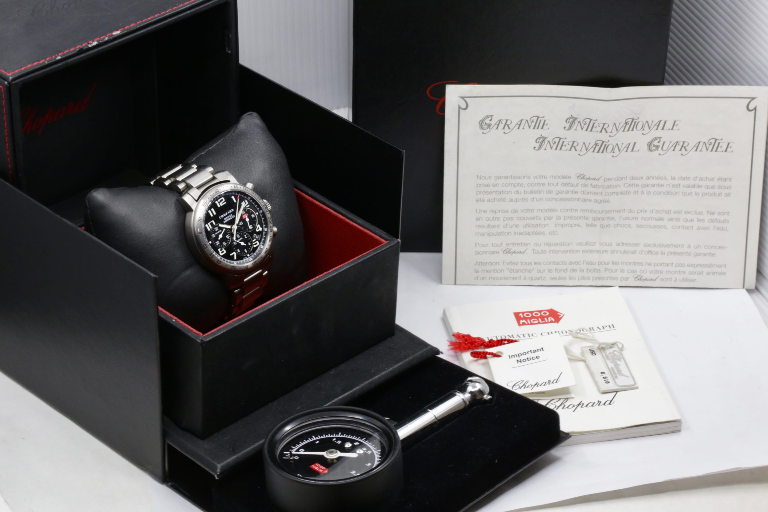 Chopard Mille Miglia Chronograph in Titanium on Titanium Bracelet, Black Arab Dial, Ref 8915, Circa: 2004, With Box books & Warranty Paper - ON SALE $3,300 - Image 8
