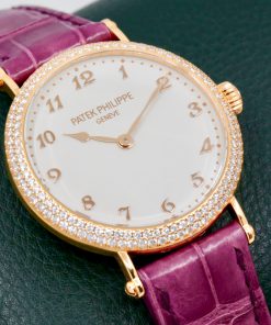 Alternative view of Patek Philippe Calatrava, in 18ct Rose Gold, Factory Set with 168 Diamonds 1.319ct, Silver Grained Dial, Breguet numerals, on a Purple Patek Philippe Alligator Strap with 18ct Rose Gold Patek Philippe Gem Set Tang Buckle, Ref. 7200/200R,  Box, Books & Patek Philippe Certificate, Ca. 2018