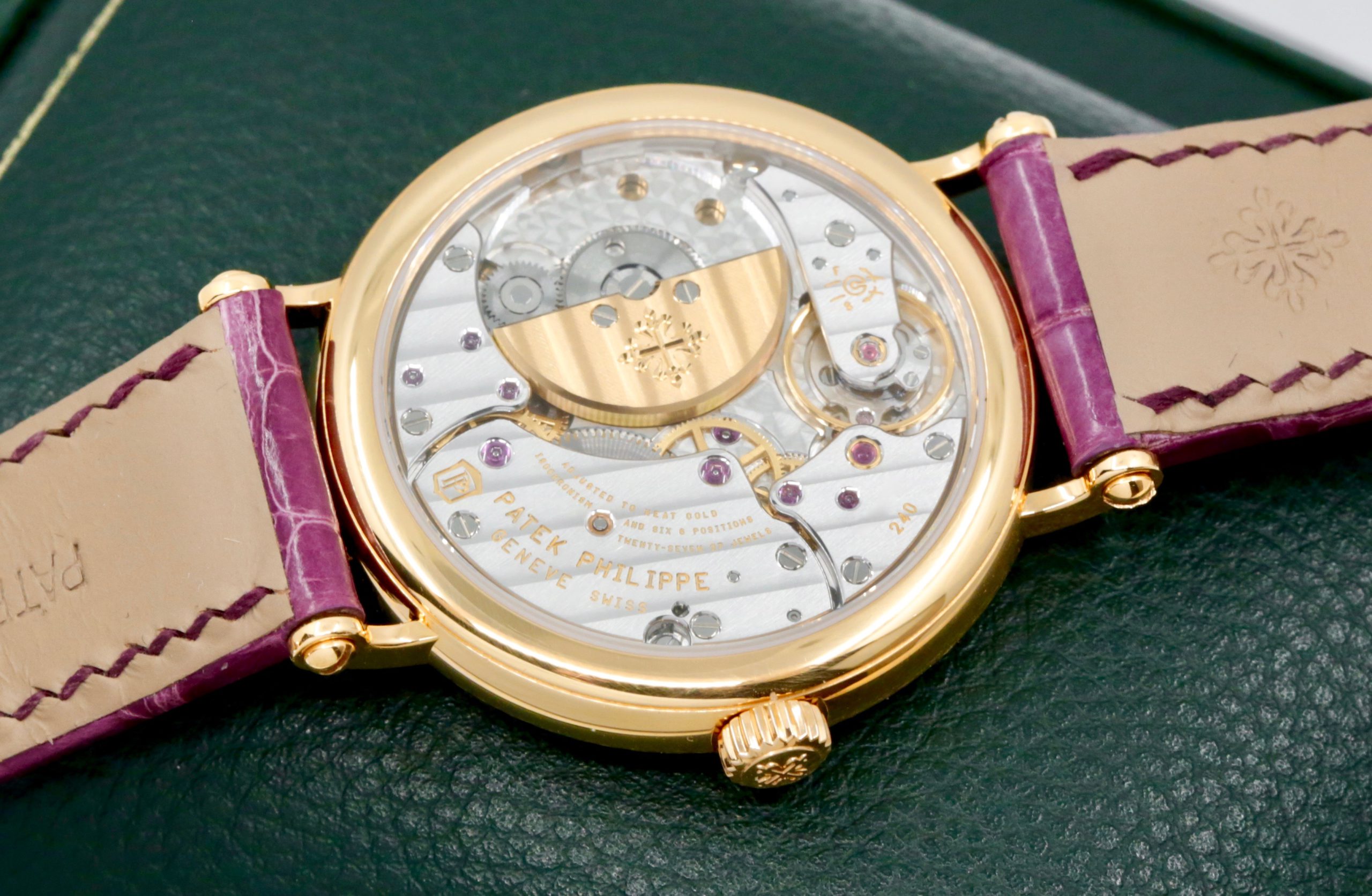 Patek Philippe Calatrava, in 18ct Rose Gold, Factory Set with 168 Diamonds 1.319ct, Silver Grained Dial, Breguet numerals, on a Purple Patek Philippe Alligator Strap with 18ct Rose Gold Patek Philippe Gem Set Tang Buckle, Ref. 7200/200R, Box, Books & Patek Philippe Certificate, Ca. 2018 - Image 6