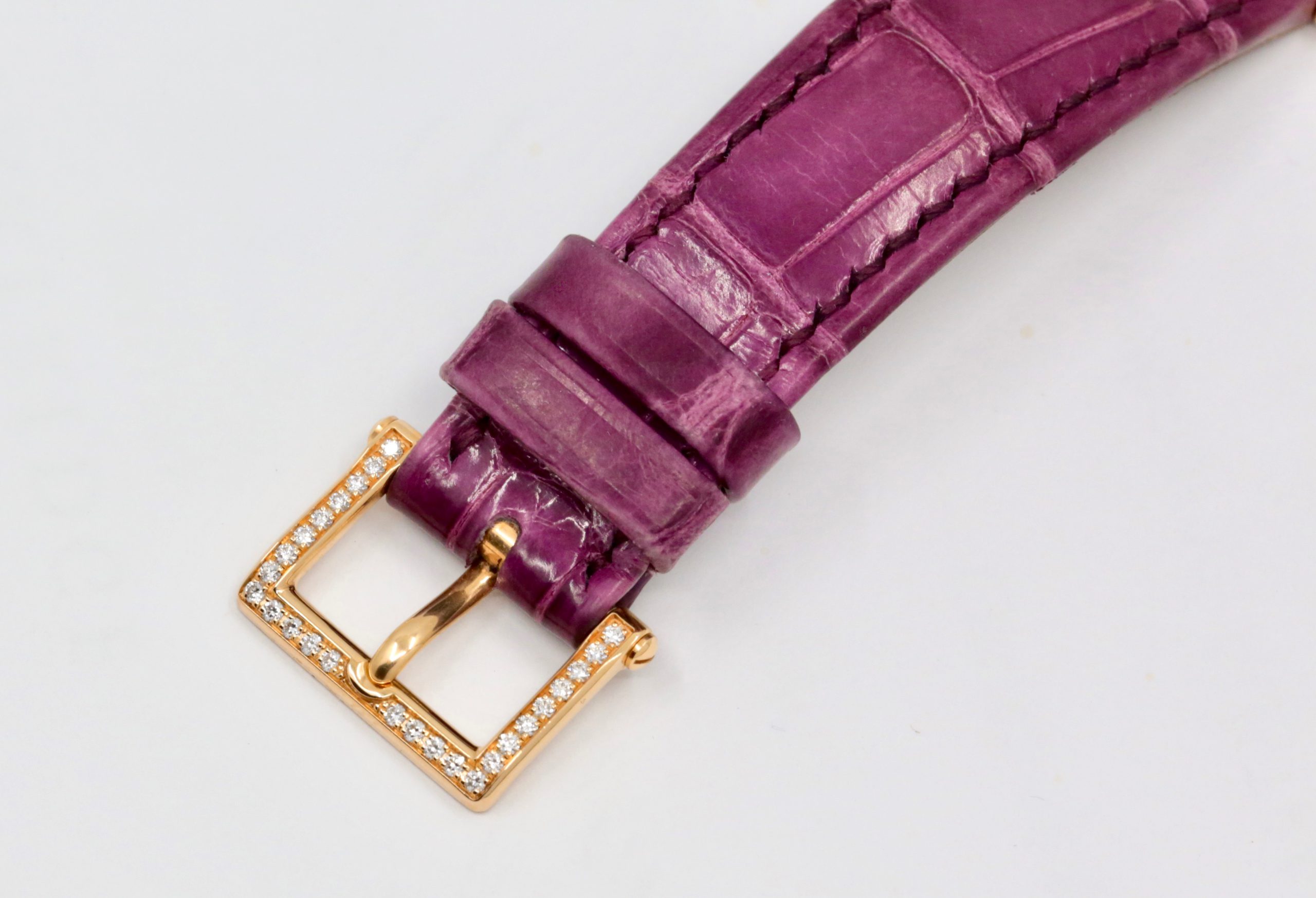 Patek Philippe Calatrava, in 18ct Rose Gold, Factory Set with 168 Diamonds 1.319ct, Silver Grained Dial, Breguet numerals, on a Purple Patek Philippe Alligator Strap with 18ct Rose Gold Patek Philippe Gem Set Tang Buckle, Ref. 7200/200R, Box, Books & Patek Philippe Certificate, Ca. 2018 - Image 7