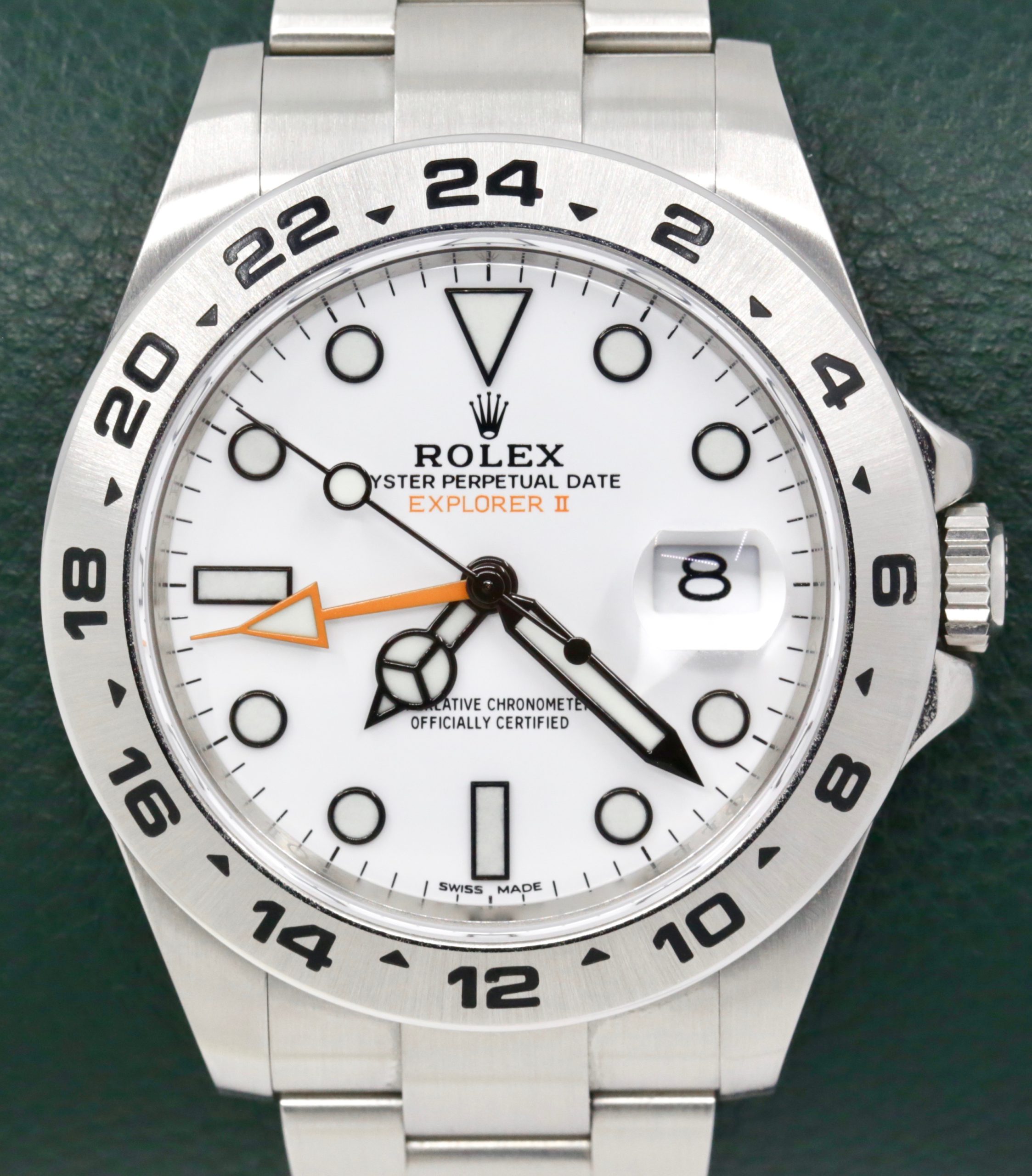 Rolex Explorer II “Polar”, Stainless Steel, White Index Dial with Orange GMT-Hand, on Stainless Steel Rolex Oyster Bracelet, Ref. 216570, Circa: 2019, with Box, Books, Green Chronometer Swing Tags, Rolex Warranty Card.
