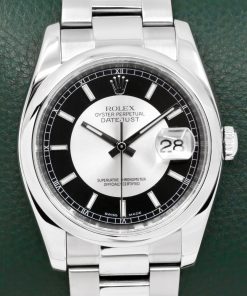Rolex Oyster Perpetual Datejust 36, Stainless Steel, "Tuxedo" Black & Silver Index Dial, Smooth Bezel, on Stainless Steel Rolex Oyster Bracelet, Ref. 116200, Circa: 2009