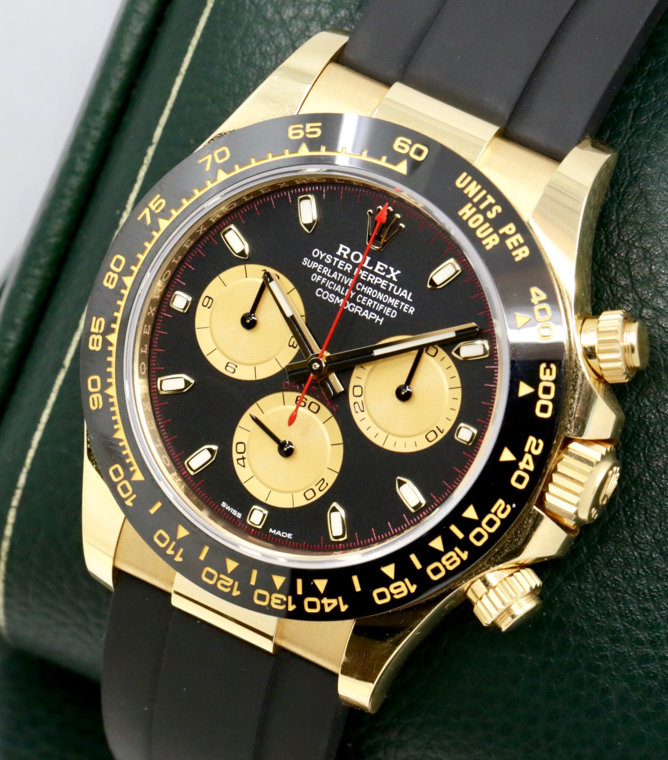 Rolex Cosmograph Daytona, in 18ct Yellow Gold, Black Ceramic Bezel, Black Index Dial with Champagne Sub-Dials, on Rolex Oysterflex Strap with 18ct Yellow Gold Rolex Deployant, Ref. 116518LN, Circa: 2023, with Box, Books, Rolex Warranty Card & Balance of 5 Year Rolex Factory Warranty - Image 3