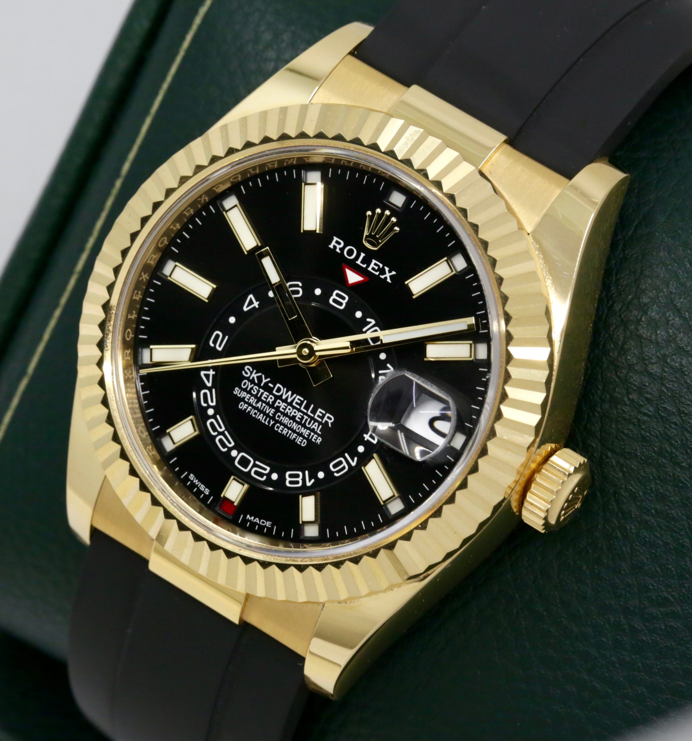 Rolex Sky-Dweller, in 18ct Yellow Gold, Black Index Dial, on Rolex Oysterflex Strap with 18ct Yellow Gold Rolex Deployant, Ref. 326238, Circa: 2022, with Box, Rolex Warranty Card & Balance of 5 Year Rolex Warranty - Image 3