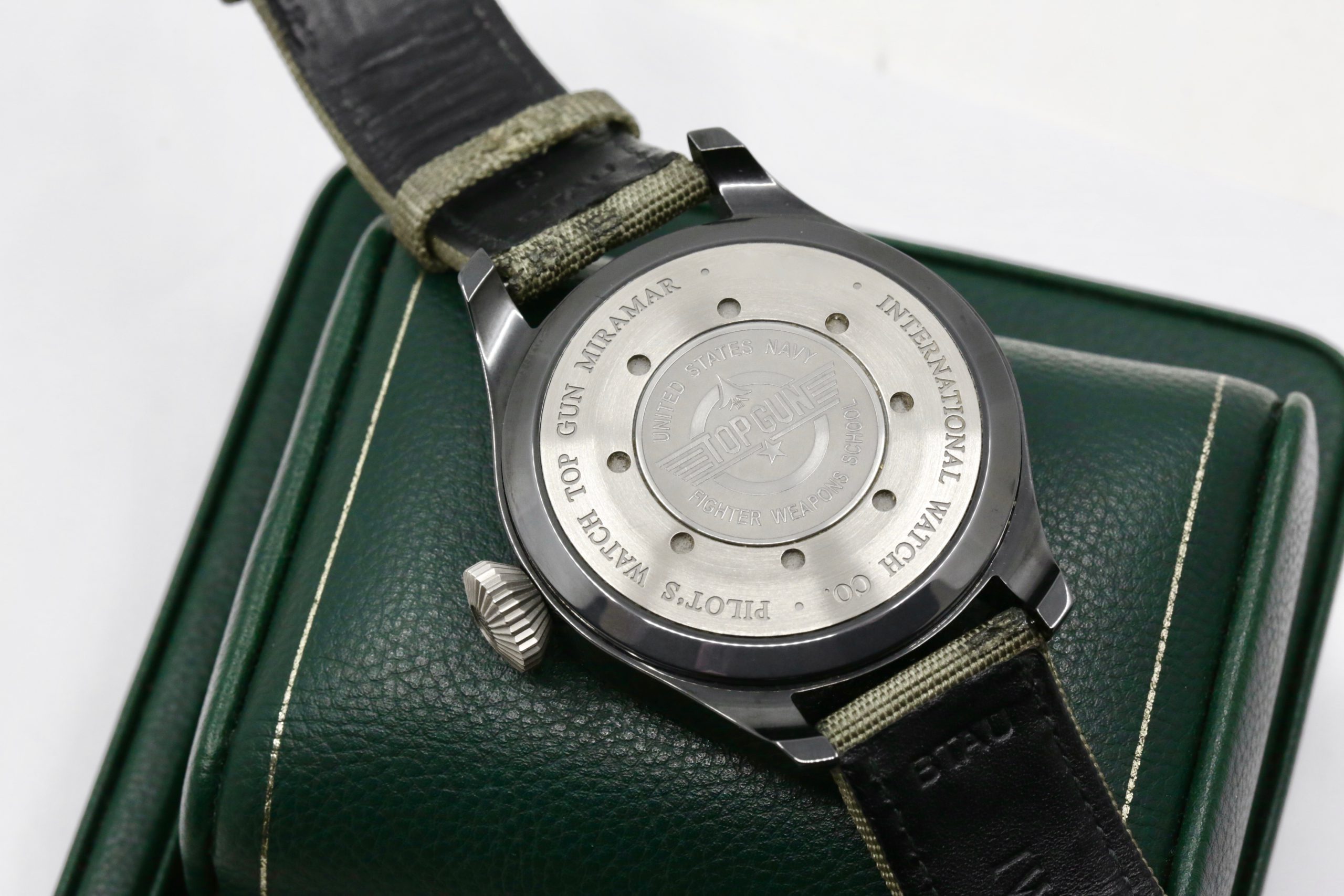 IWC Big Pilot's Top Gun Miramar with Date, Black Ceramic case, Grise Dial with luminescence, Green textile strap with an IWC steel Tang Buckle, Box, Books and IWC Warranty Card, Circa: 2015 - Image 5