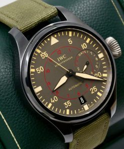 IWC Big Pilot's Top Gun Miramar with Date, Black Ceramic case, Grise Dial with luminescence, Green textile strap with an IWC steel Tang Buckle, Box, Books and IWC Warranty Card, Circa: 2015