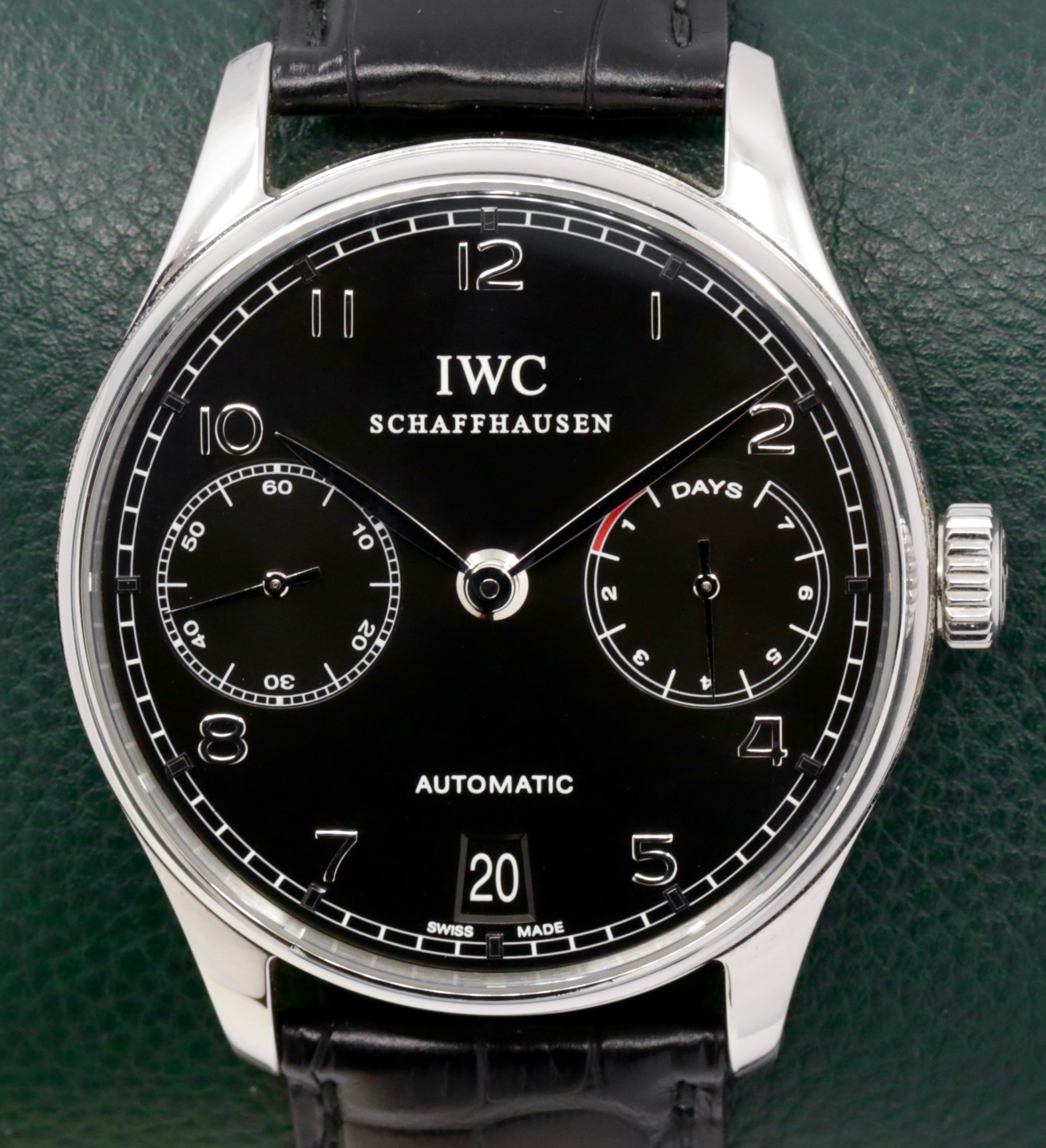 IWC Schaffhausen Portuguese Automatic 7 Day, Stainless Steel, Black Arab Dial, on Black IWC Alligator Strap with Stainless Steel IWC Deployant, Ref. IW500109, Circa: 2011, Complete with Box, Books & IWC Warranty Card