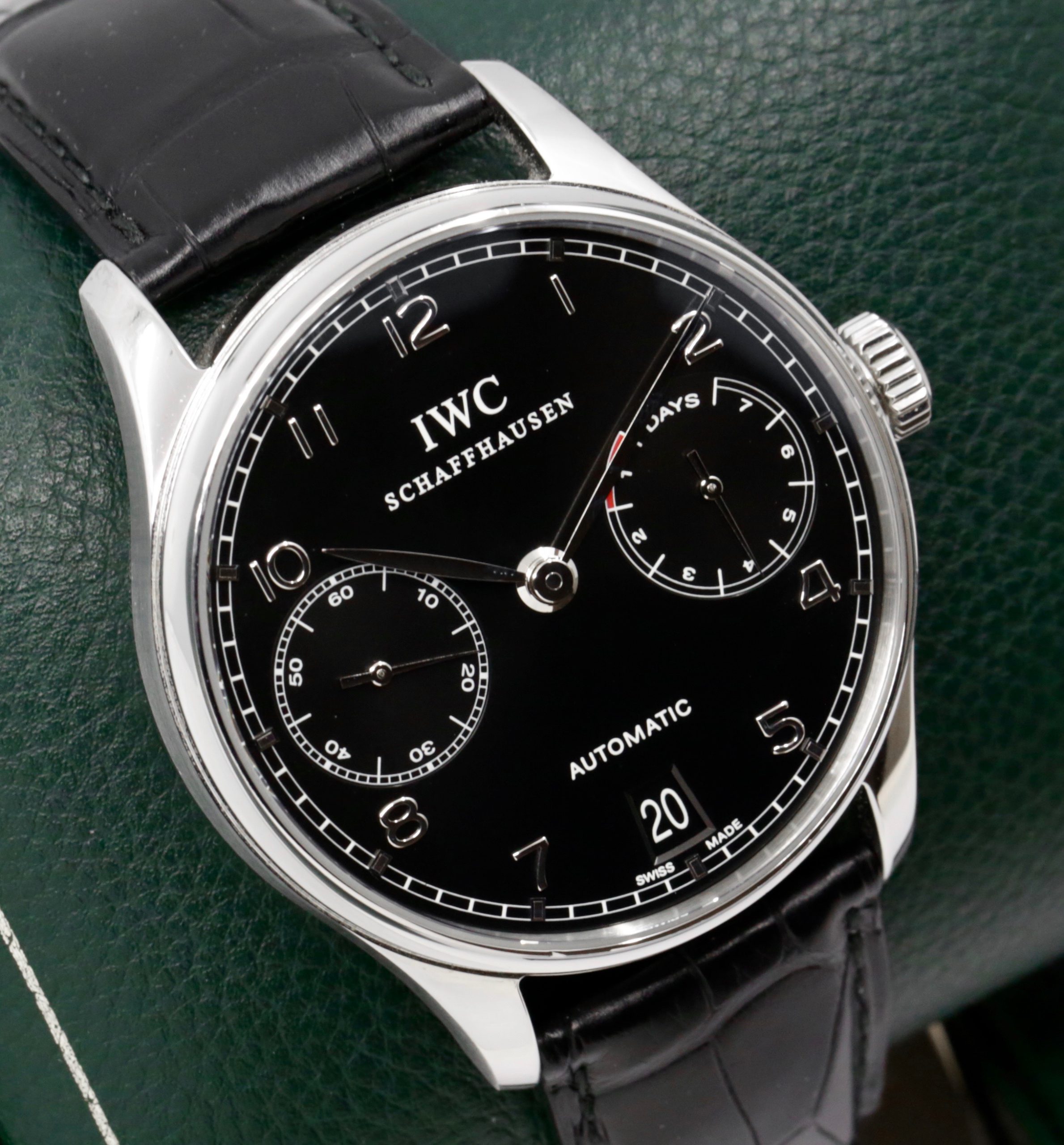 IWC Schaffhausen Portuguese Automatic 7 Day, Stainless Steel, Black Arab Dial, on Black IWC Alligator Strap with Stainless Steel IWC Deployant, Ref. IW500109, Circa: 2011, Complete with Box, Books & IWC Warranty Card - Image 3